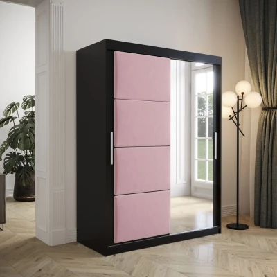 Tolóajtós ruhásszekrény 150 cm TALIA - fekete / rózsaszín