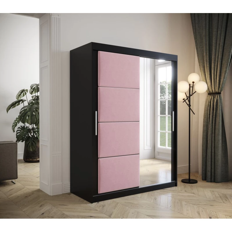 Tolóajtós ruhásszekrény 150 cm TALIA - fekete / rózsaszín