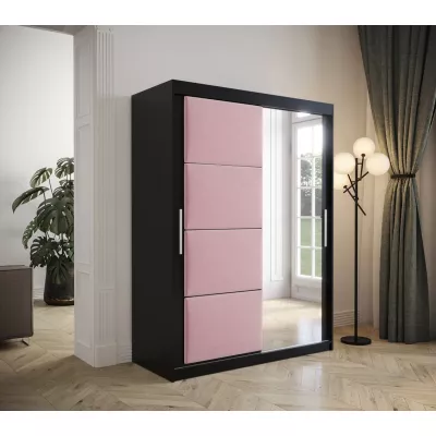 Tolóajtós ruhásszekrény 150 cm TALIA - fekete / rózsaszín