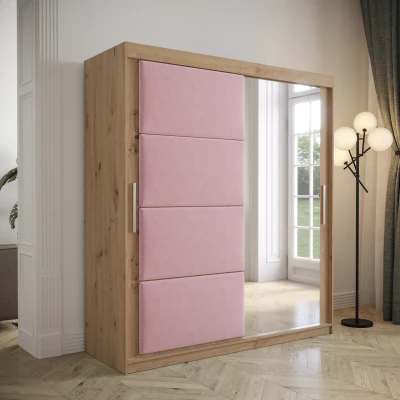 Tolóajtós gardróbszekrény 180 cm TALIA - artisan tölgy / rózsaszín