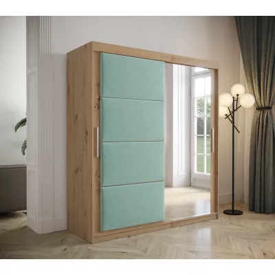 Gardróbszekrény tolóajtóval 180 cm TALIA - artisan tölgy / türkiz