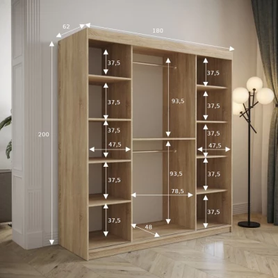 Gardróbszekrény tolóajtóval 200 cm TALIA - fekete / türkiz
