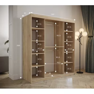 Gardróbszekrény tolóajtóval 200 cm TALIA - fekete / szürke
