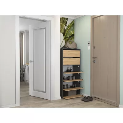 Cipőszekrény csuklós ajtókkal TANEL - artisan tölgy / antracit