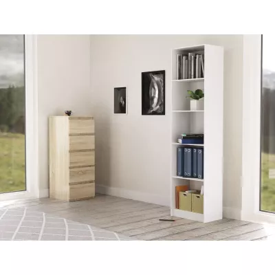 Keskeny könyvespolc RAUNO - 50 cm, fehér