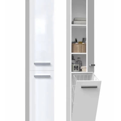 ATSO magas fürdőszobai szekrény kosárral - fényes fehér