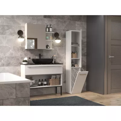 ATSO magas fürdőszobai szekrény kosárral - fényes fehér