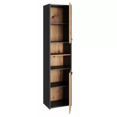 Keskeny fürdőszobaszekrény polcokkal MARGO - artisan tölgy / antracit