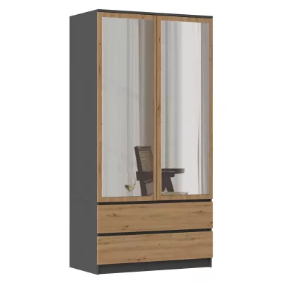 90 cm-es gardróbszekrény tükörrel TAAVI - artisan tölgy / antracit