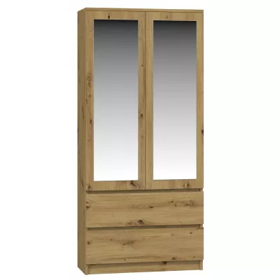 90 cm-es gardróbszekrény tükörrel TAAVI - artisan tölgyfa