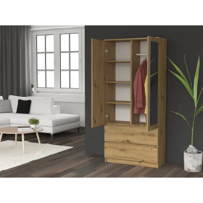 90 cm-es gardróbszekrény tükörrel TAAVI - artisan tölgyfa