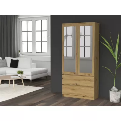 90 cm-es gardróbszekrény tükörrel TAAVI - artisan tölgyfa