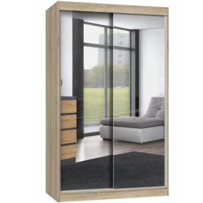 Gardróbszekrény 120 cm tükörrel RANNO 3 - sonoma tölgyfa