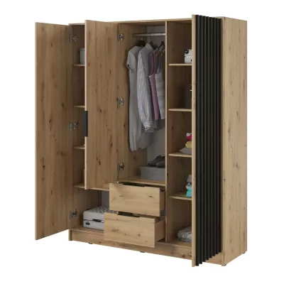 Háromajtós gardróbszekrény MARFA - szélesség 155 cm, artisan tölgy / fekete