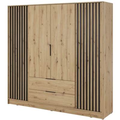 Négyajtós MARFA gardróbszekrény - szélesség 206 cm, artisan tölgy / fekete
