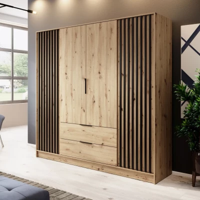 Négyajtós MARFA gardróbszekrény - szélesség 206 cm, artisan tölgy / fekete