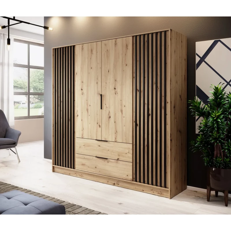 Négyajtós MARFA gardróbszekrény - szélesség 206 cm, artisan tölgy / fekete