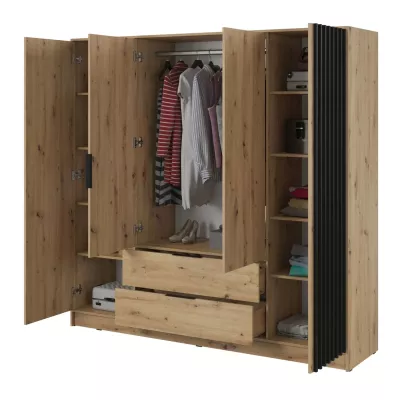 Négyajtós MARFA gardróbszekrény - szélesség 206 cm, artisan tölgy / fekete