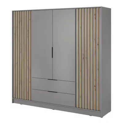Négyajtós gardróbszekrény MARFA - szélesség 206 cm, szürke / artisan tölgy