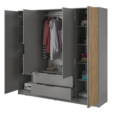 Négyajtós gardróbszekrény MARFA - szélesség 206 cm, szürke / artisan tölgy