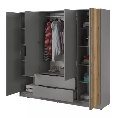 Négyajtós gardróbszekrény MARFA - szélesség 206 cm, szürke / artisan tölgy