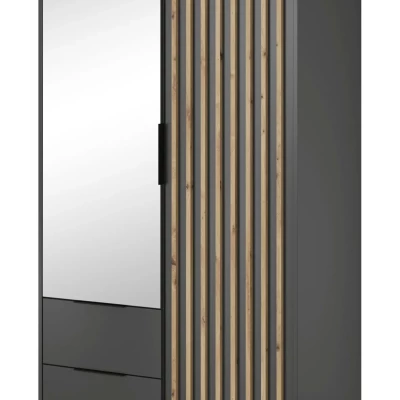 Kétajtós szekrény tükörrel MARFA - szélesség 105 cm, grafit / artisan tölgy