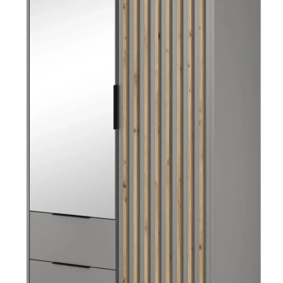 Kétajtós szekrény tükörrel MARFA - szélesség 105 cm, szürke / artisan tölgy