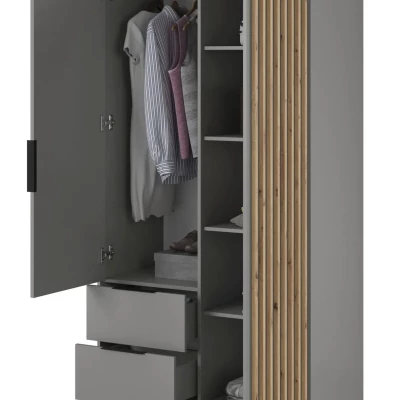 Kétajtós szekrény tükörrel MARFA - szélesség 105 cm, szürke / artisan tölgy