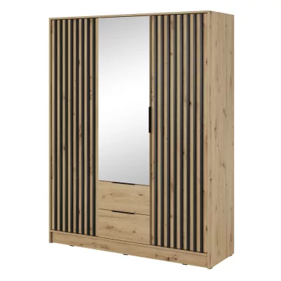 Háromajtós szekrény tükörrel MARFA - szélesség 155 cm, artisan tölgy / fekete