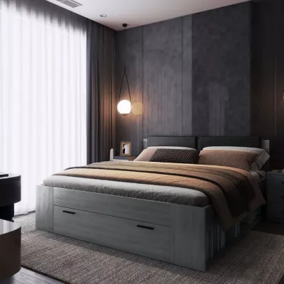 Ágy kárpitozott fejtámlával SARA - 180x200, karbon tölgyfa