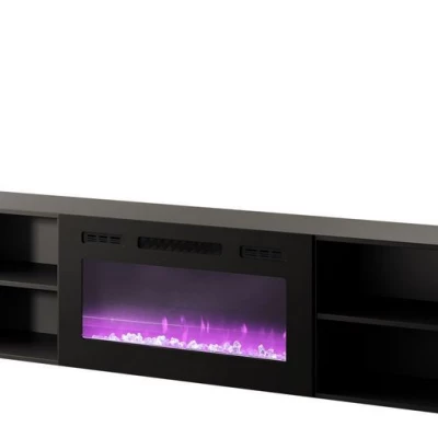 TV állvány elektromos kandallóval MALEN 2 - fekete / fényes fekete