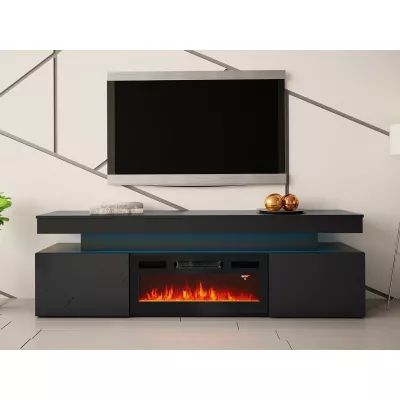 TV állvány elektromos kandallóval USOA - fényes fekete / matt fekete + INGYENES LED világítás