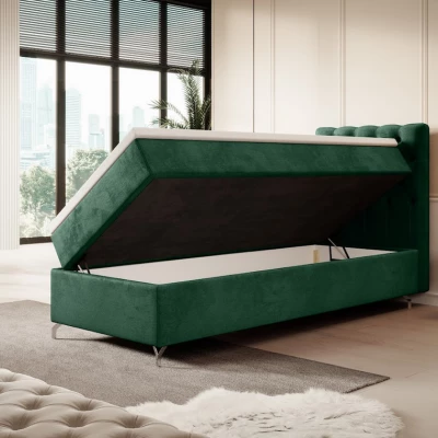 ADRIA COMFORT kárpitozott ágy 90x200 tárolóhellyel - jobbos, zöld