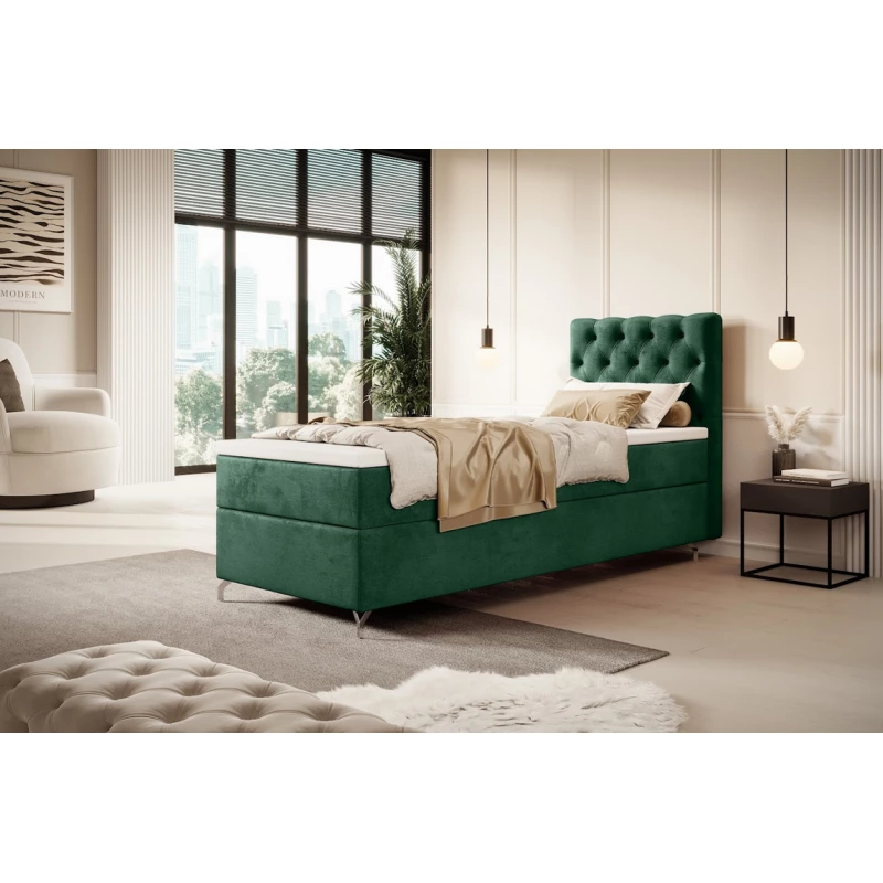 ADRIA kárpitozott ágy 90x200 tárolóhellyel - jobbos, zöld