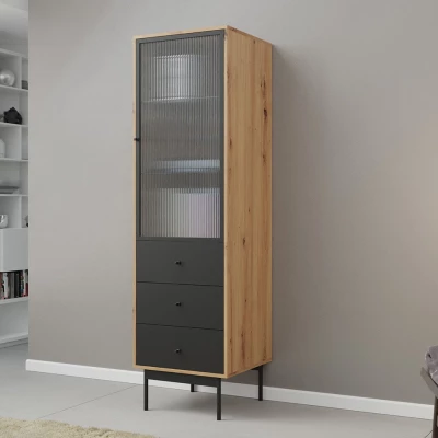Üvegvitrin LED világítással MIO - artisan tölgy / fekete
