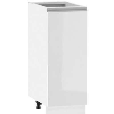 ADAMA alsószekrény - szélesség 30 cm, fényes fehér / fehér, ezüst fogantyú, 10 cm lábak