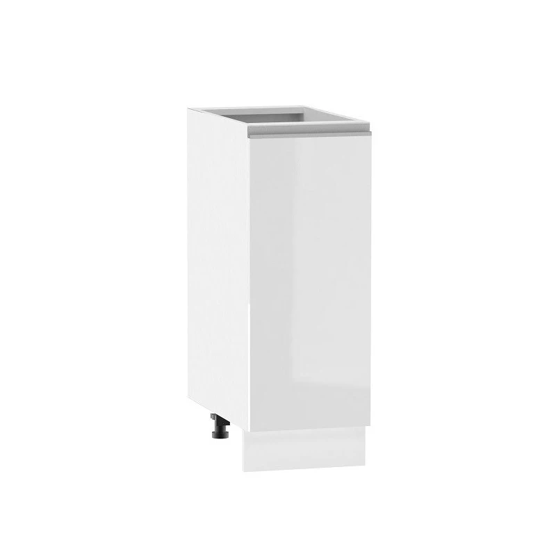 ADAMA alsószekrény - szélesség 30 cm, fényes fehér / fehér, ezüst fogantyú, 10 cm lábak