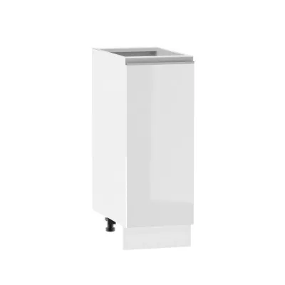 ADAMA alsószekrény - szélesség 30 cm, fényes fehér / fehér, ezüst fogantyú, 10 cm lábak
