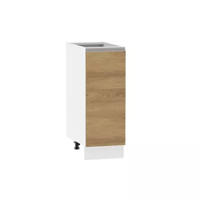 ADAMA alsószekrény - szélesség 30 cm, hickory natúr/fehér, ezüst fogantyú, lábak 15 cm