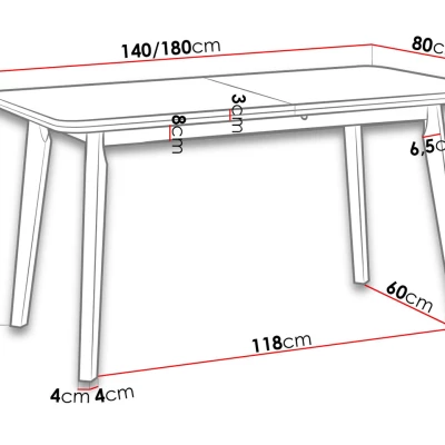 Kihúzható étkezőasztal 140x80 cm ANGLETON 7 - fehér / fekete