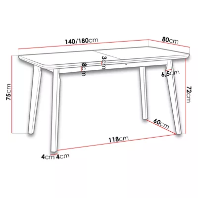 Kihúzható étkezőasztal 140x80 cm ANGLETON 7 - fehér / fekete