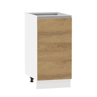 Alsó egyajtós szekrény ADAMA - szélesség 40 cm, hickory natúr/fehér, ezüst fogantyú, lábak 15 cm