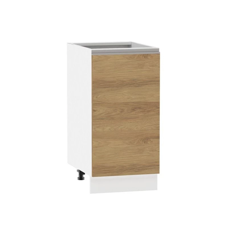 Alsó egyajtós szekrény ADAMA - szélesség 40 cm, hickory natúr/fehér, ezüst fogantyú, lábak 15 cm
