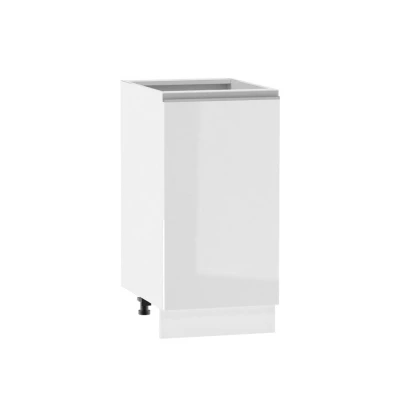 Alsó egyajtós szekrény ADAMA - szélesség 40 cm, fényes fehér / fehér, ezüst fogantyú, 15 cm lábak