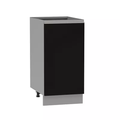Alsó egyajtós szekrény ADAMA - szélesség 40 cm, fekete/szürke, ezüst fogantyú, 15 cm-es lábak