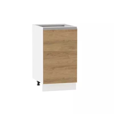 Alsó szekrény polccal ADAMA - szélesség 45 cm, hickory natúr/fehér, ezüst fogantyú, lábak 15 cm