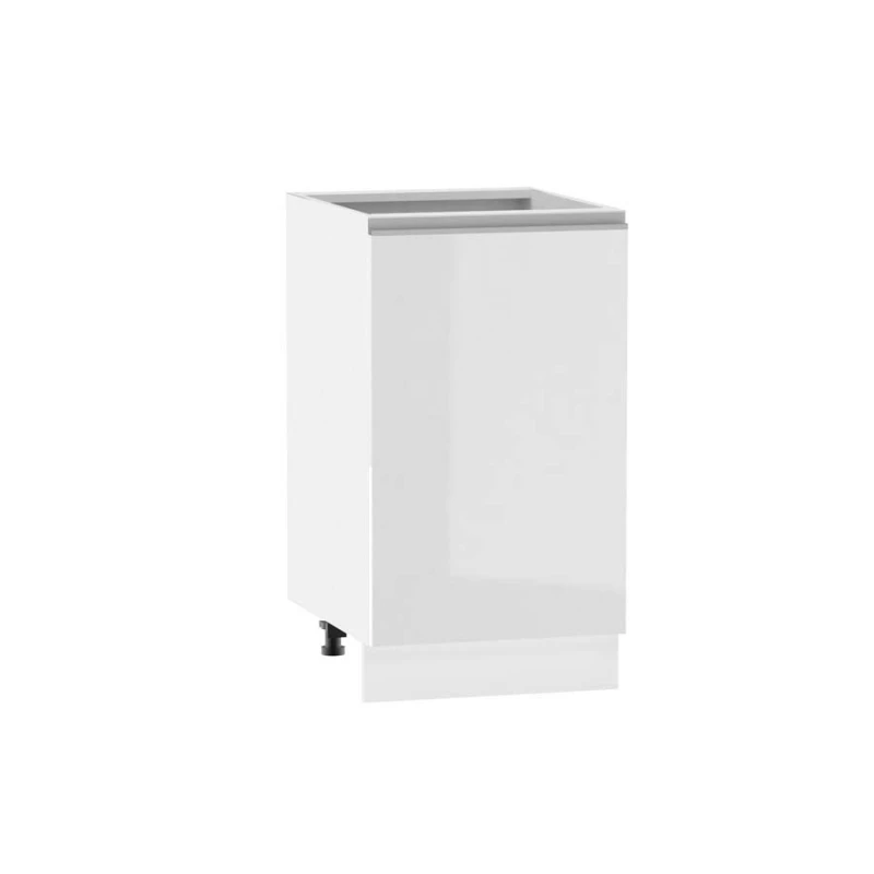 Alsó szekrény polccal ADAMA - szélesség 45 cm, fényes fehér / fehér, ezüst fogantyú, 15 cm lábak