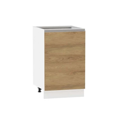 Alsó konyhaszekrény ADAMA - szélesség 50 cm, hickory natúr/fehér, ezüst fogantyú, lábak 10 cm