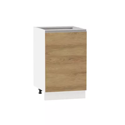 Alsó konyhaszekrény ADAMA - szélesség 50 cm, hickory natúr/fehér, ezüst fogantyú, lábak 10 cm