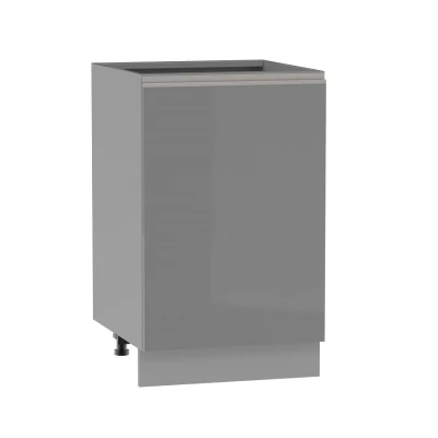 Alsó konyhaszekrény ADAMA - szélesség 50 cm, fényes szürke/szürke, ezüst fogantyú, 10 cm lábak